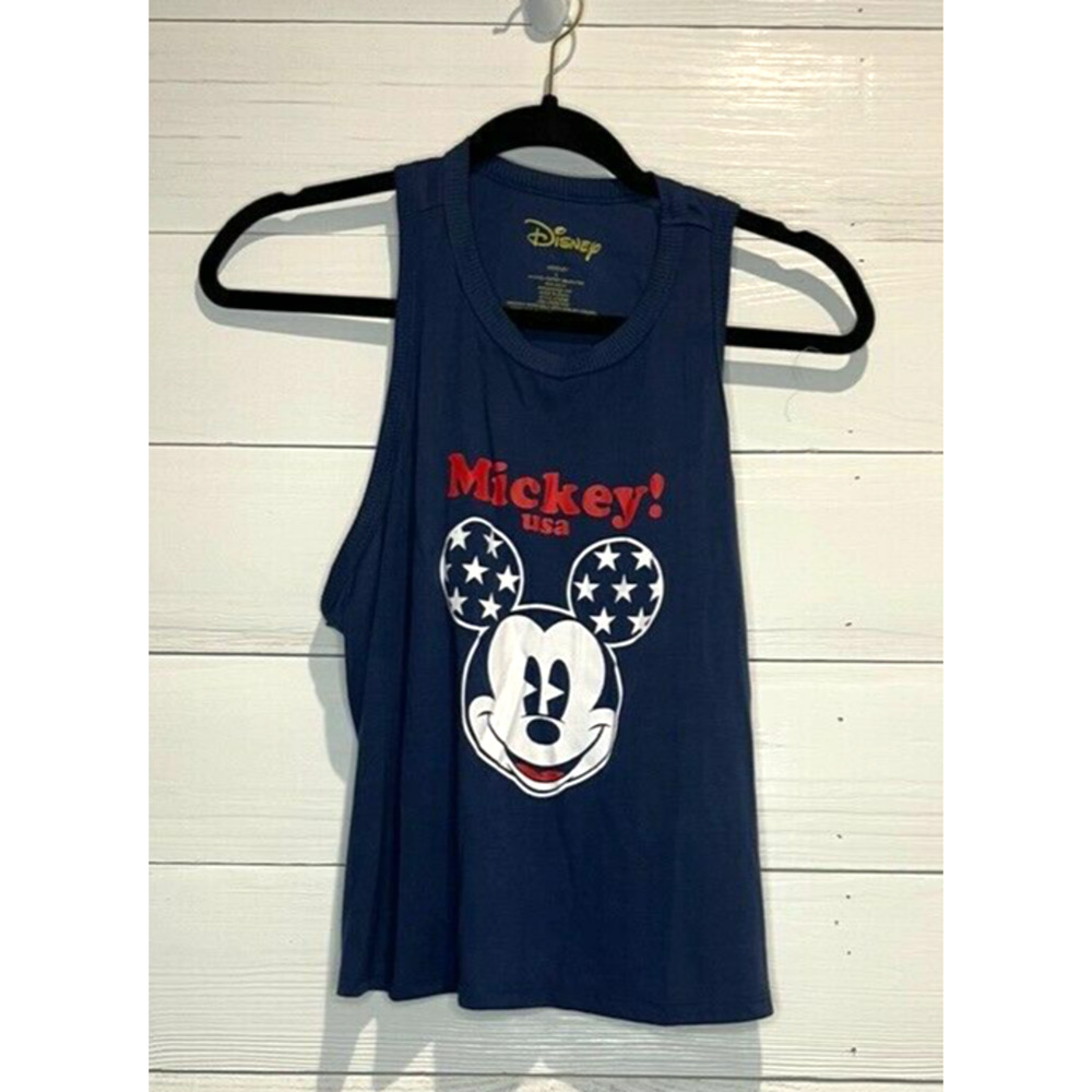 Disney Girls Size Large Mickey Mouse USA Blue Tank Top Racerback NEW